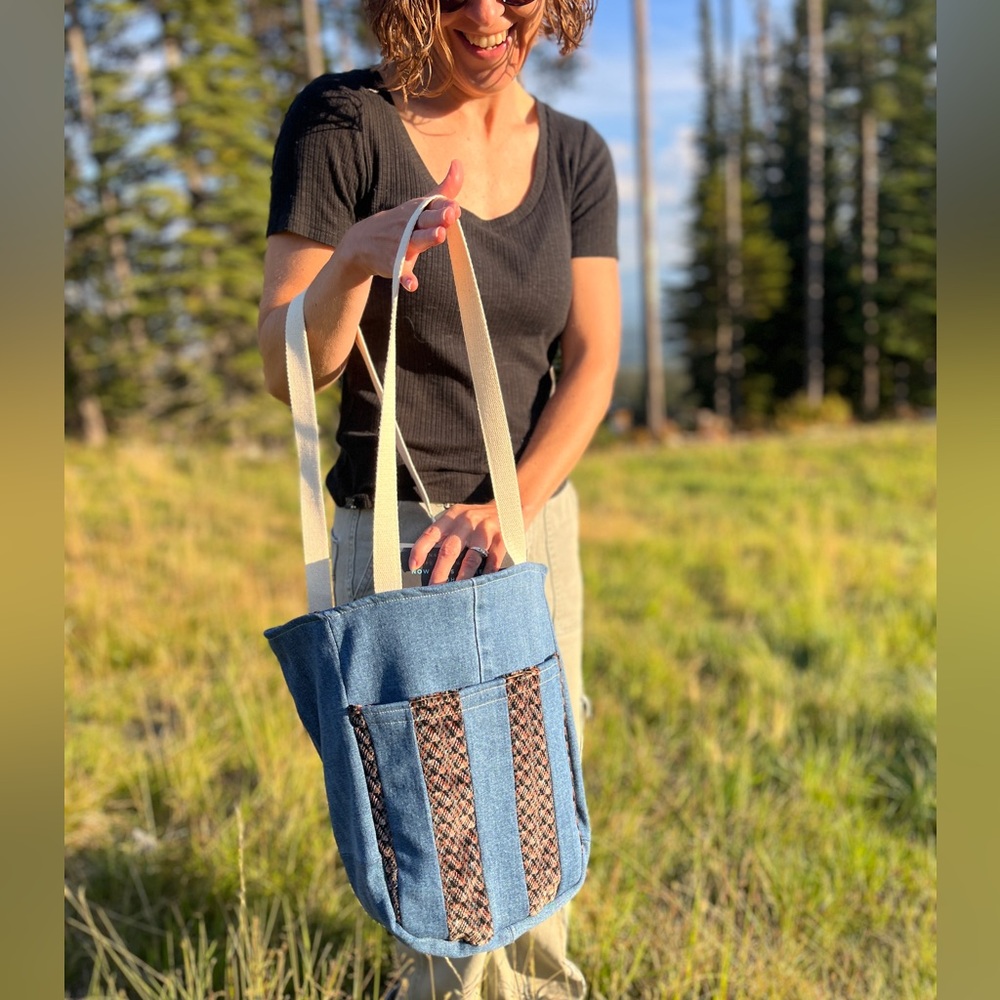 Denim Tote Bag- Velvet Interior Large - Picture 9 of 9